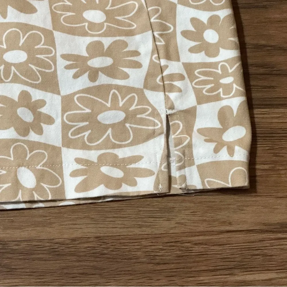 Love On A Hanger Retro Print Mini Skirt Beige White Size 1